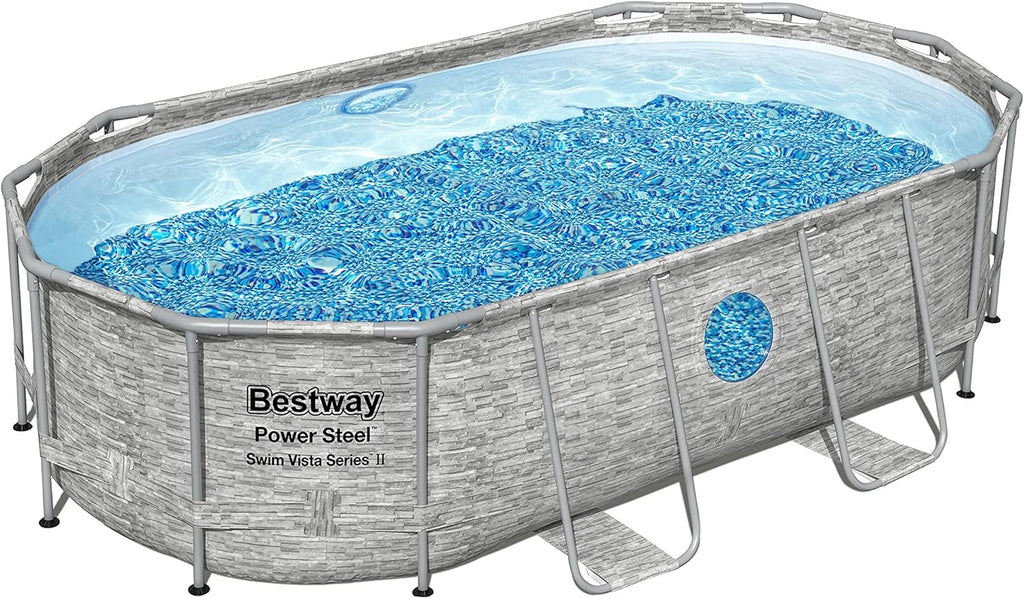 Power Steel 14' x 8'2" x 39.5" Oval Above Ground Pool Set | Includes 530gal Filter Pump, Ladder, ChemConnect Dispener