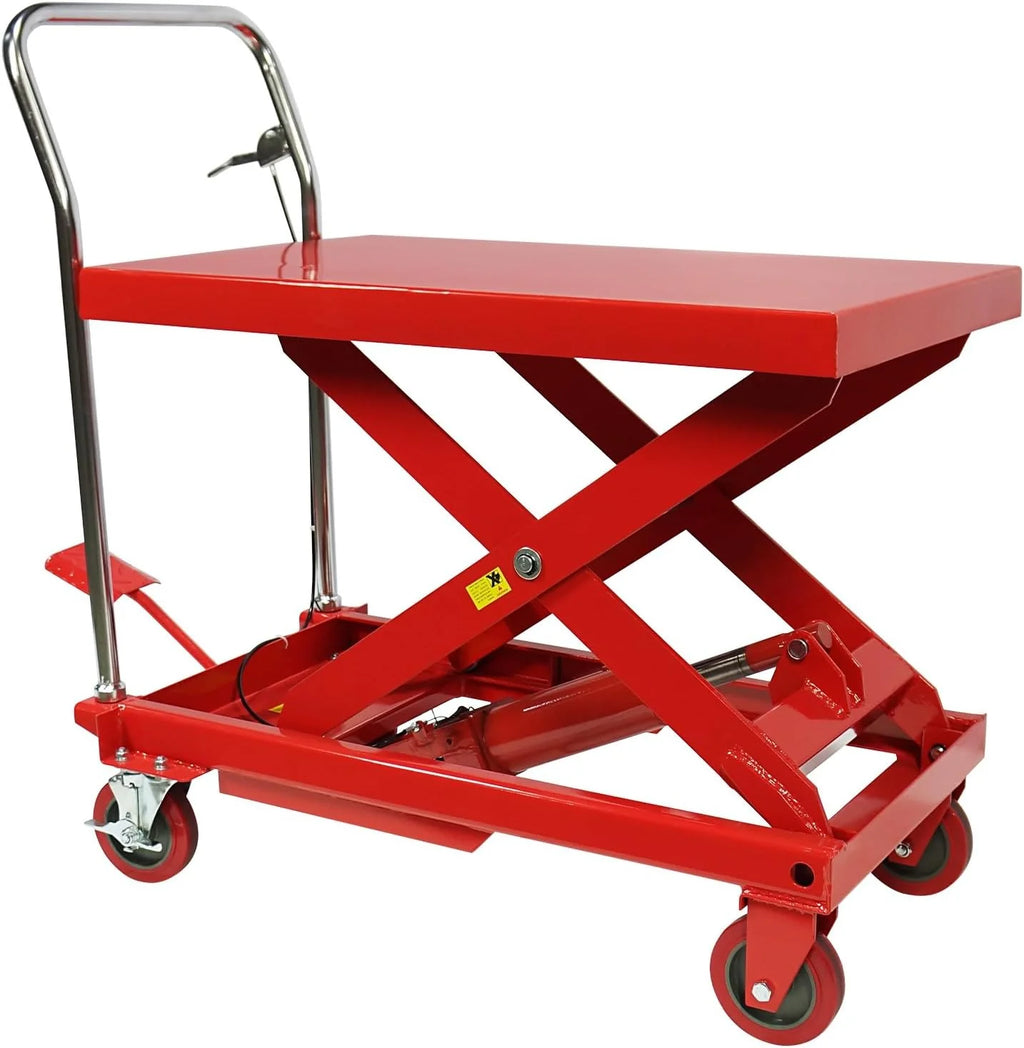 660LBS Hydraulic Lift Table Cart ?C 31" Lift Height, Double Scissor Design with 4 Wheels & Non-Slip Pad for Material Handling