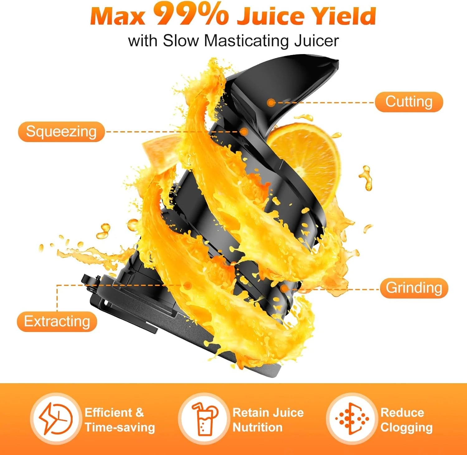 Juicer Machines with 5.8" Large Feed Chute Cold Press Juicer Slow Masticating juicer