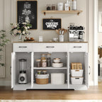 HOSTACK Buffet Cabinet with Drawers, 55" Large Sideboard Buffet Storage Cabinet with Shelves and Doors, Modern Farmhouse Coffee Bar Station Wood Kitchen Table for Kitchen, Dining Room, White/Rustic