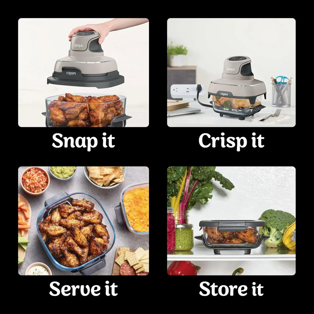 Ninja Crispi 4 in 1 Portable Glass Air Fryer Cooking System 4QT 6 Cup TempWare Glass Containers