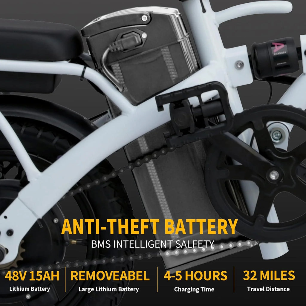 Ebikes for Adults, 400W Motor 22MPH Max Speed, 14?? Tire, 48V 15AH Removable Battery for Electric Bike, Multi-Shock Absorption, City Commuter, Foldable Adult Electric Bicycles
