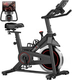 CURSOR FITNESS Exercise Bike, Stationary Bikes for Home, 300 LBS Capacity, Workout Bike with Silent Belt Drive, Indoor Cycling Bike with Extra Comfort Seat/IPad Mount/3 Bottle Holders