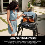 Premium XL Outdoor Grill & Smoker, Bluetooth, App Enabled, 7-in-1 Master Grill, BBQ Smoker, Outdoor Air Fryer, Woodfire Technology, 2 Built-In Thermometers, Black