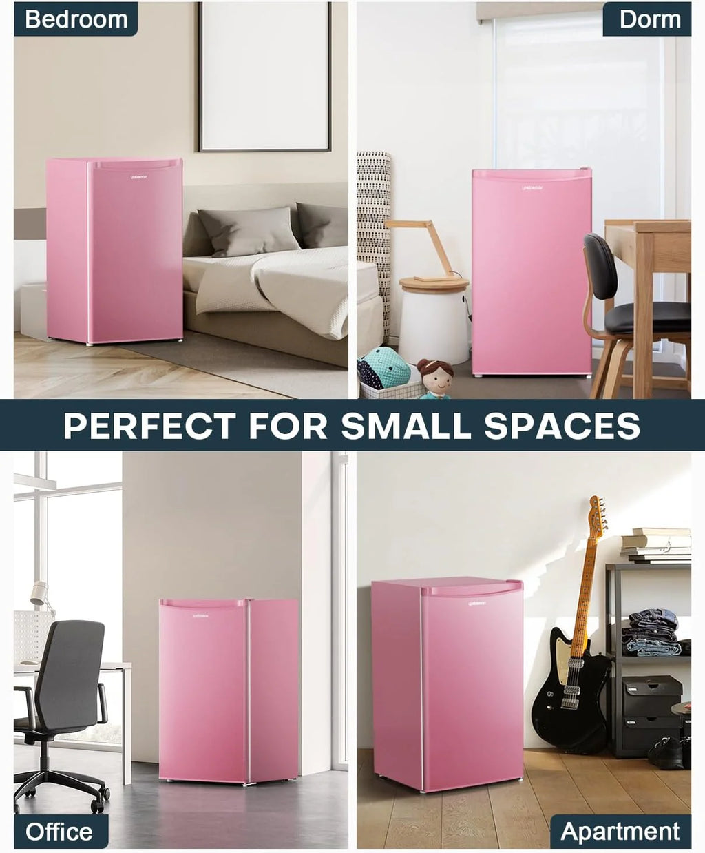 Upstreman 3.2 Cu.Ft Mini Fridge with Freezer, Single Door Mini Fridge, Dorm Fridge, Adjustable Thermostat, Mini Refrigerator for Bedroom, Office, Dorm, Black-BR321