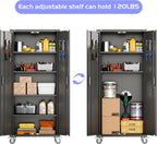 Aobabo 73''H Metal Garage Storage Cabinet with Wheels,Steel Cabinets with 2 Doors and 4 Adjustable Shelves for Home Office,Required Assembly,Black