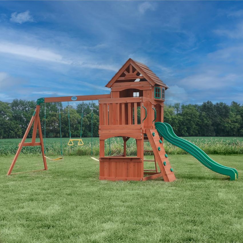 Backyard Discovery Atlantis Cedar Wood Swing Set with Clubhouse and Slide
