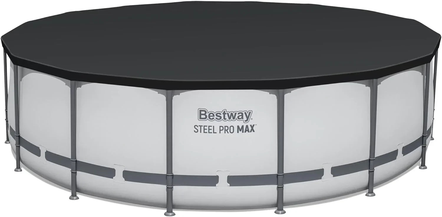 Steel Pro MAX 14 Foot x 48 Inch Round Metal Frame Above Ground Outdoor Swimming Pool Set