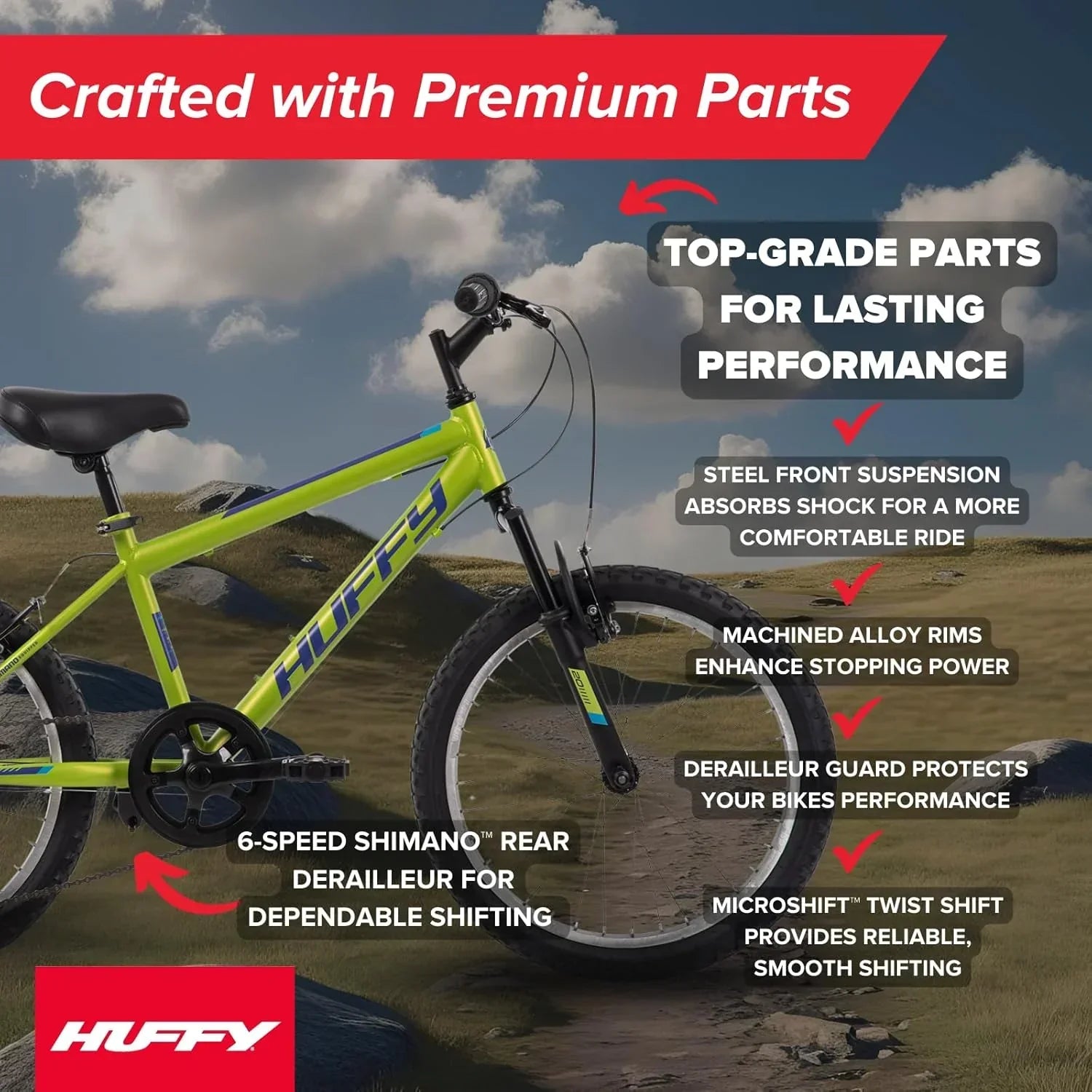 Huffy Stone Mountain Hardtail Mountain Bike for Boys/Girls/Men/Women 20"/24"/26" Sizes