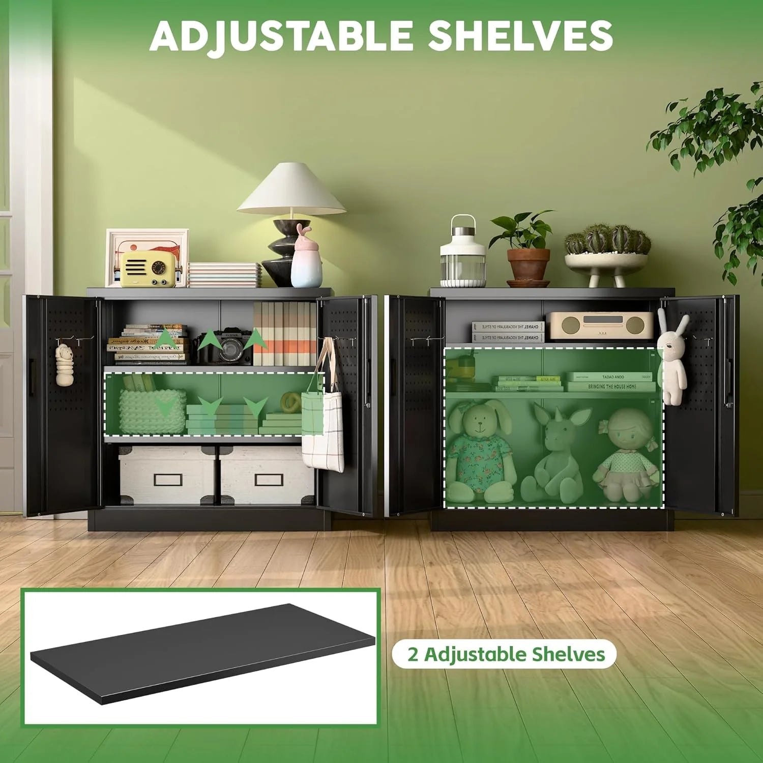 Aobabo 73''H Metal Garage Storage Cabinet with Wheels,Steel Cabinets with 2 Doors and 4 Adjustable Shelves for Home Office,Required Assembly,Black