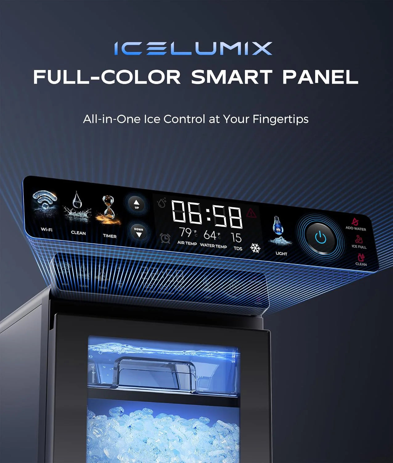 ecozy Nugget Ice Maker Countertop, Smart Pebble Ice Machine with APP Control, 44 lbs/24H Soft Pellet Chewable Ice with Self-Cleaning, Stainless Steel