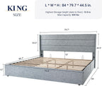 Allewie Queen Size Lift Up Storage Bed, Modern Wingback Headboard, Hydraulic Support, No Box Spring Needed, Light Beige