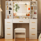 ANWBROAD Vanity Desk Table with Lighted Mirror 39.4 Girls Makeup Vanity