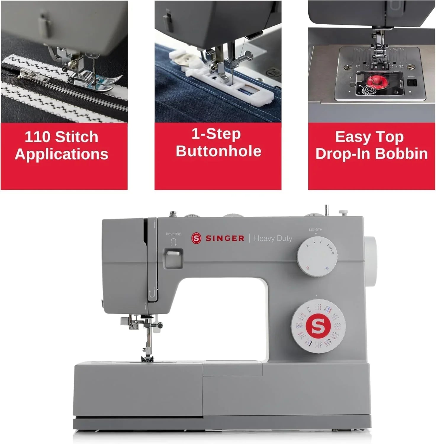 SINGER Heavy Duty 4452 High Speed Sewing Machine Accessory Kit Strong Motor 110 Stitch Applications