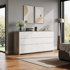 9 Drawer Led Dresser for Bedroom, 58.35'' Wide Wood Dresser Storage Organizer with Power Outlets for 65'' TV, Dressers with Open Shelves