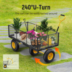 Steel Garden Cart, 2-in-1 1400 lbs Heavy Duty Utility Wagon, with Removable Mesh Sides to Convert into Flatbed, 240�� U-Turn 13" Pneumatic Tires Garden Wagon for Farm Yard Lawn Garden Camping