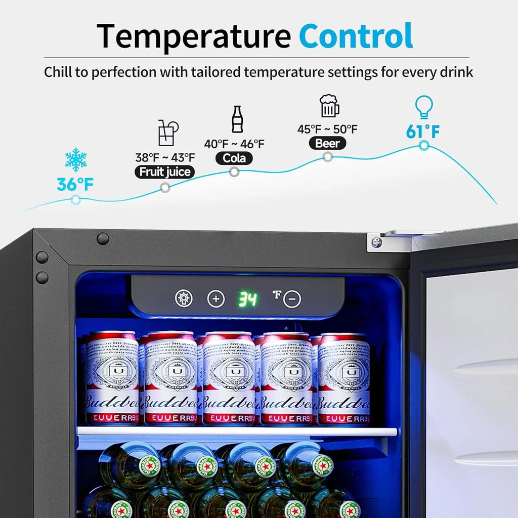 Beverage Refrigerator Cooler 126 Can Mini Fridge Glass Door for Drinks Soda Beer Wine Refrigerator