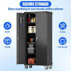 Aobabo 73''H Metal Garage Storage Cabinet with Wheels,Steel Cabinets with 2 Doors and 4 Adjustable Shelves for Home Office,Required Assembly,Black