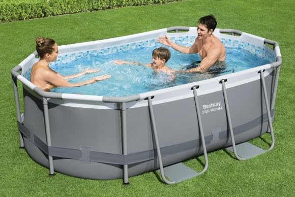 Power Steel 14' x 8'2" x 39.5" Oval Above Ground Pool Set | Includes 530gal Filter Pump, Ladder, ChemConnect Dispener