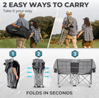 Double Camping Chair with Cooler 3-Person Folding Extra Large Camping Chair with 1000-Pound Load Capacity