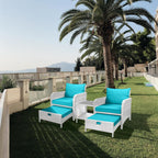 LEVELEVE Balcony Furniture 5 Piece Patio Conversation Set, PE Wicker Rattan Outdoor Lounge Chairs with Soft Cushions 2 Ottoman&Glass Table for Porch, Lawn-Brown Wicker