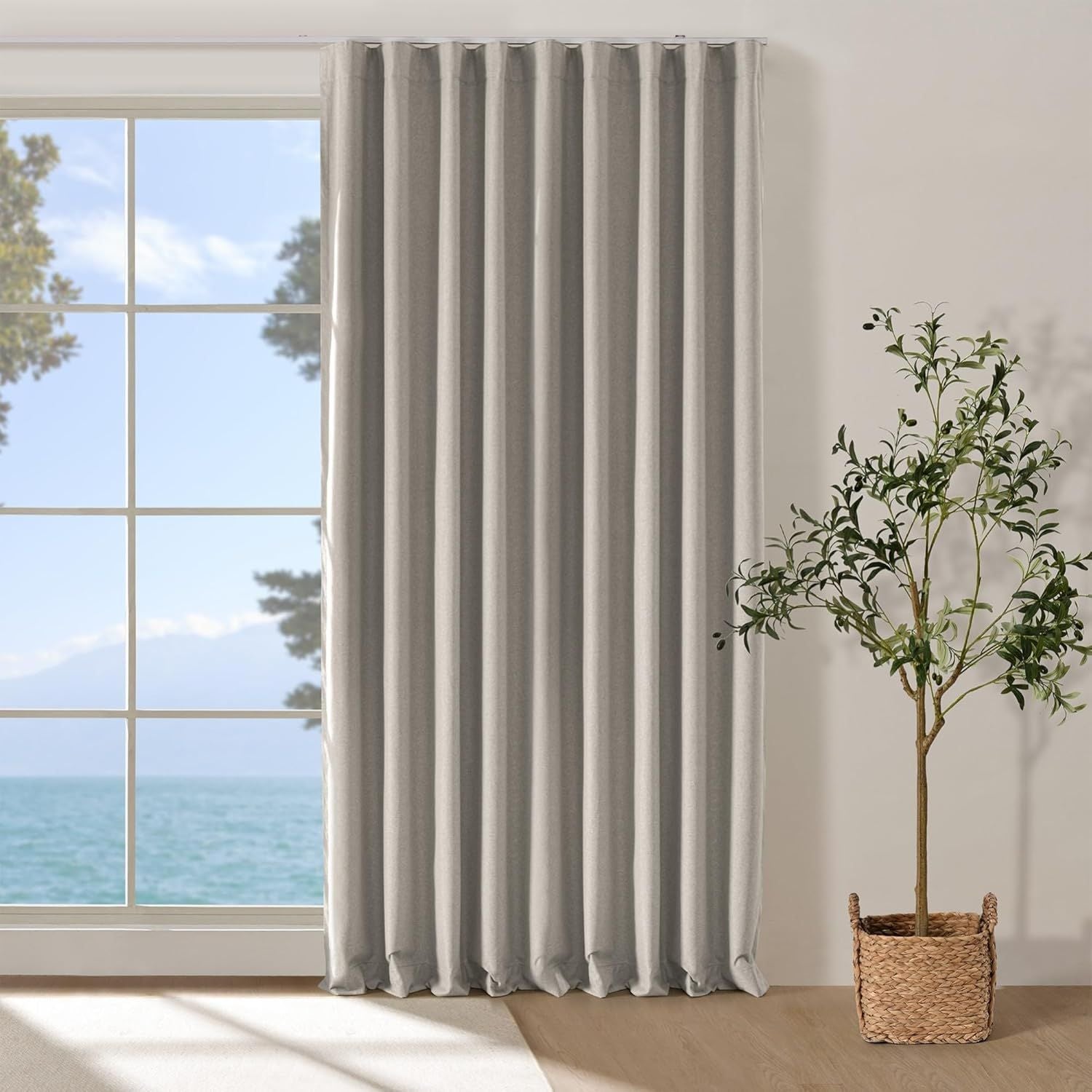 Cadence & Co. Bennett S-Fold Faux Linen Blackout Curtain, Extra Wide 485 x 280cm, Fits 280cm Track, Thermal Insulated for Windows & Sliding Doors, Natural