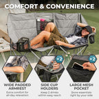 Double Camping Chair with Cooler 3-Person Folding Extra Large Camping Chair with 1000-Pound Load Capacity