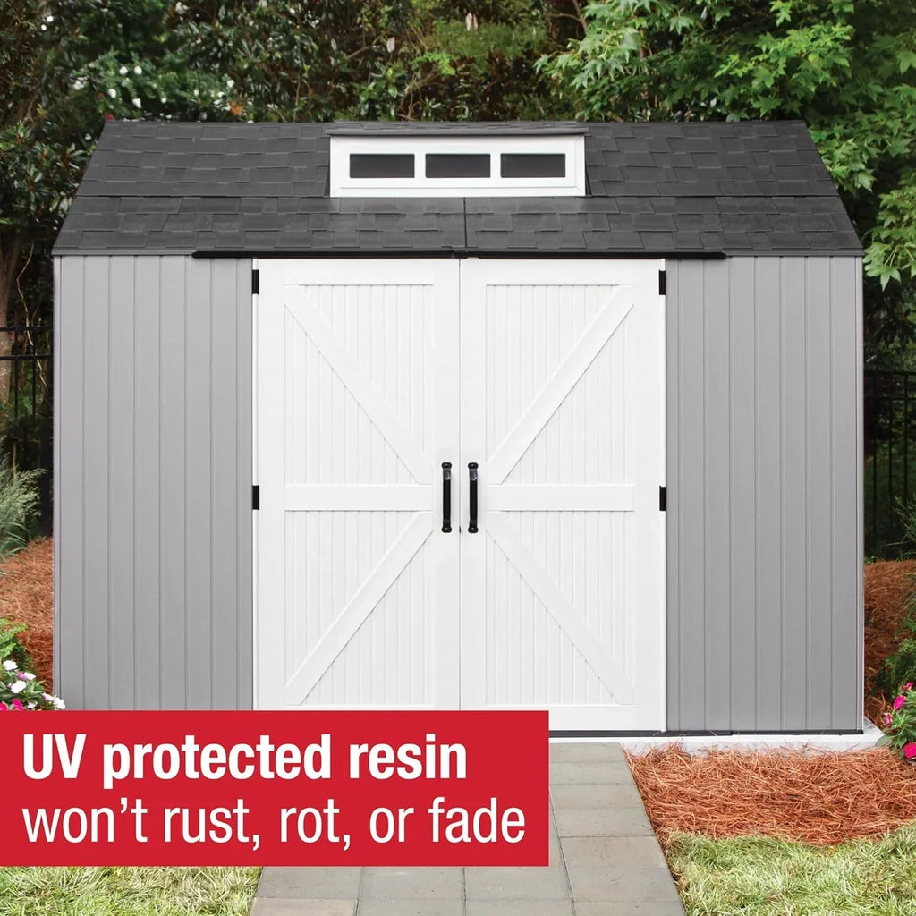 Rubbermaid Resin Outdoor Storage Shed With Floor Weather Resistant Gray Organization for Home