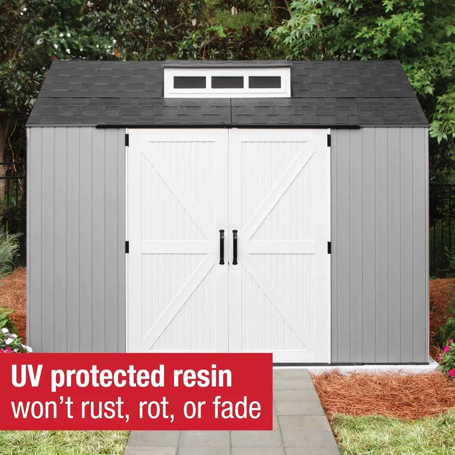Rubbermaid Resin Outdoor Storage Shed With Floor Weather Resistant Gray Organization for Home