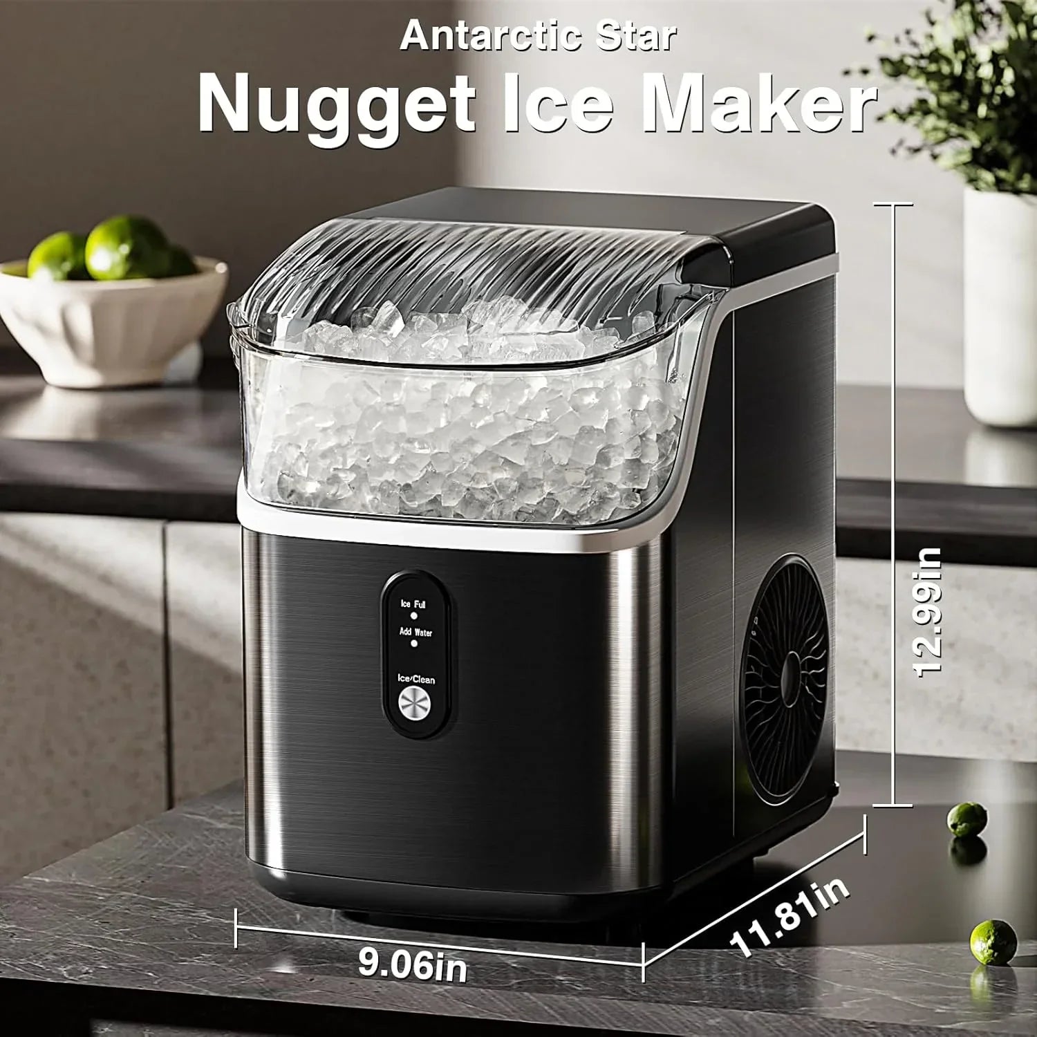 Nugget Ice Makers Countertop Pebble Ice Machine with Chewable Pellet Ice Self-Cleaning