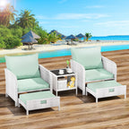 LEVELEVE Balcony Furniture 5 Piece Patio Conversation Set, PE Wicker Rattan Outdoor Lounge Chairs with Soft Cushions 2 Ottoman&Glass Table for Porch, Lawn-Brown Wicker