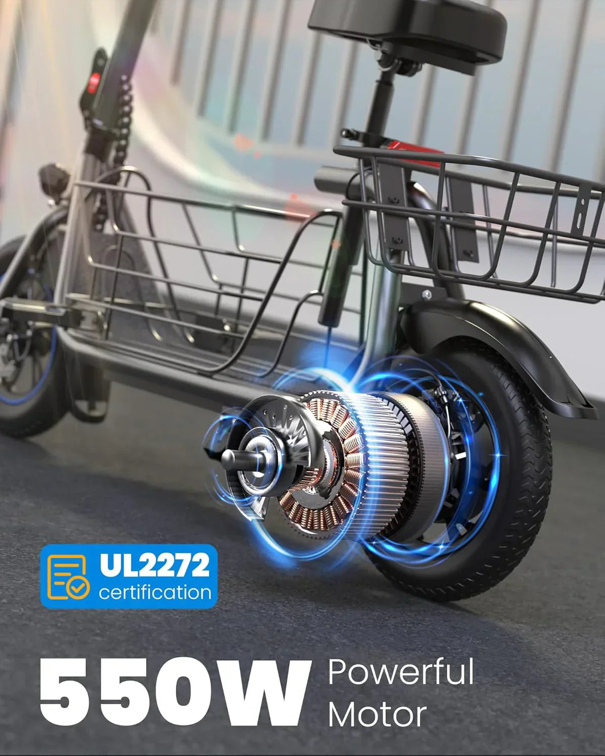 Gyroor Adult Electric Scooter with Large Center Basket 20 Mile Range Foldable and Seat
