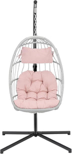 Yechen Indoor Outdoor Egg Hanging Chair with Stand, Patio Wicker Swing Egg Chair Indoor Swinging Chair Outdoor Hammock Egg Chair 350lbs Capacity for Patio Bedroom Balcony, Charcoal Grey (EG-001)