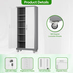 Aobabo 73''H Metal Garage Storage Cabinet with Wheels,Steel Cabinets with 2 Doors and 4 Adjustable Shelves for Home Office,Required Assembly,Black