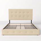Allewie Upholstered Queen Size Platform Bed Frame with 4 Storage Drawers and Headboard, Square Stitched Button Tufted, Mattress Foundation with Wooden Slats Support, No Box Spring Needed, Light Grey