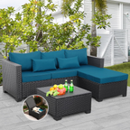 Rattaner Outdoor Furniture Set 3 Pieces Wicker Patio Furniture Outdoor Sectional Patio Couch Outdoor Coffee Table with Storage All-Weather Non-Slip Cushions Waterproof Covers