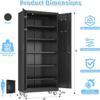 Aobabo 73''H Metal Garage Storage Cabinet with Wheels,Steel Cabinets with 2 Doors and 4 Adjustable Shelves for Home Office,Required Assembly,Black