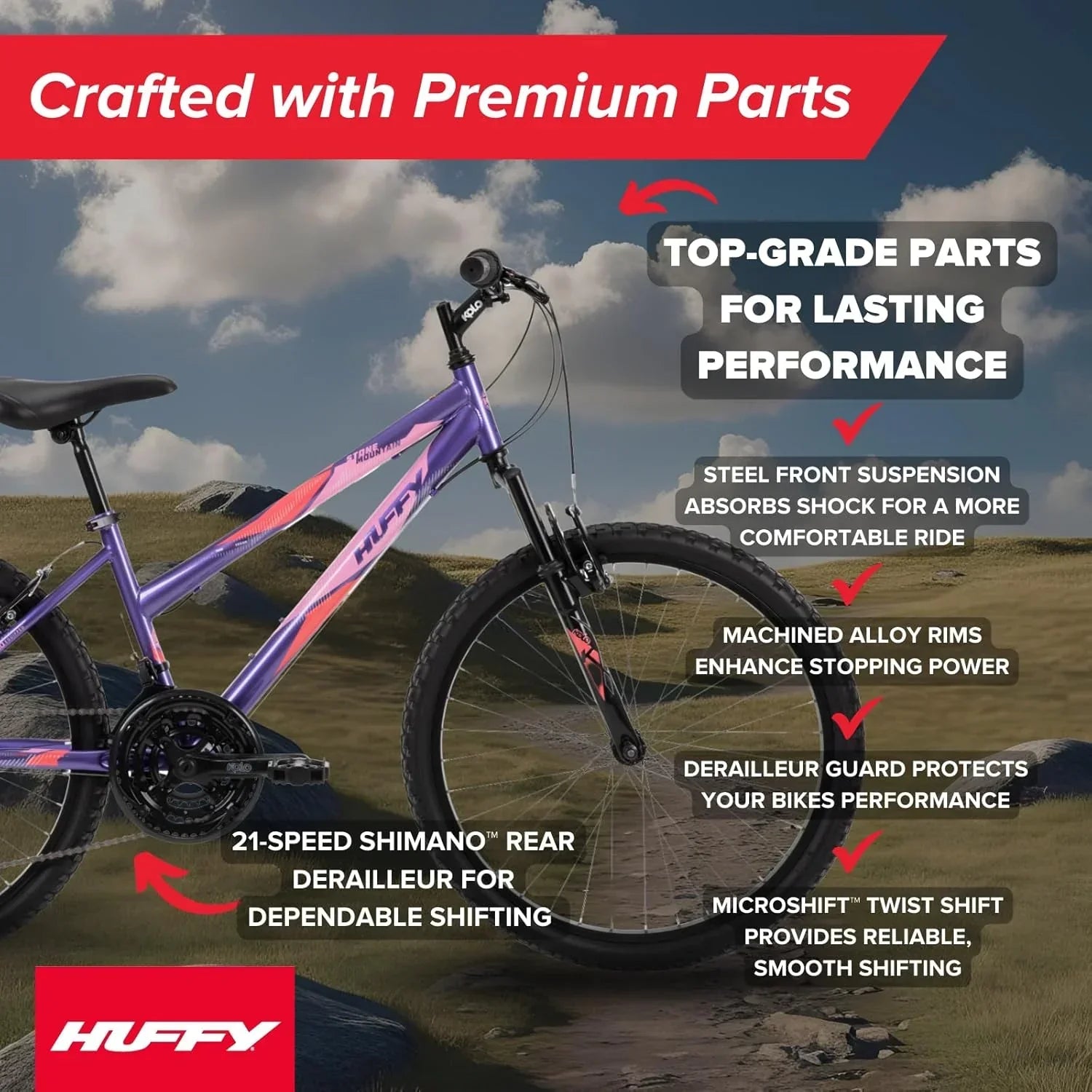 Huffy Stone Mountain Hardtail Mountain Bike for Boys/Girls/Men/Women 20"/24"/26" Sizes