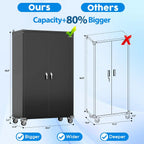 Aobabo 73''H Metal Garage Storage Cabinet with Wheels,Steel Cabinets with 2 Doors and 4 Adjustable Shelves for Home Office,Required Assembly,Black