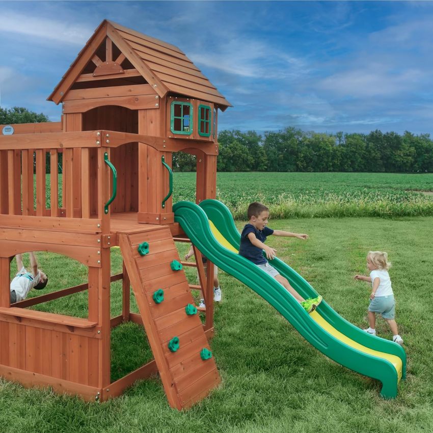 Backyard Discovery Atlantis Cedar Wood Swing Set with Clubhouse and Slide
