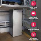 Frigidaire Upright Freezer, 6.5 cu. ft., Deep Freeze, Vinyl Coated Metal with Wire Shelving, Compact for Kitchen, RV, Dorm, Cabin, and Trailer, Platinum Design Series, Silver - 21D x 23W x 56H