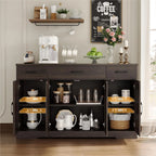 HOSTACK Buffet Cabinet with Drawers, 55" Large Sideboard Buffet Storage Cabinet with Shelves and Doors, Modern Farmhouse Coffee Bar Station Wood Kitchen Table for Kitchen, Dining Room, White/Rustic