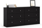 3-Pc Scandinavian Design Engineered Wood Bedroom Furniture Set with 3-Drawer Chest & 6-Drawer Double Dresser & 1-Drawer Nightstand, Pewter Plastic Handles, Smooth Plastic Glides, in Black