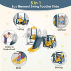 BIERUM 5 in 1 Toddler Slide and Swing Set for Toddlers Age 1-3