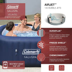Coleman SaluSpa Atlantis AirJet 4 to 6 Person Inflatable Hot Tub Square Portable Outdoor Spa with 140 Soothing Jets with Cover, Blue