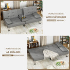 Homall Futon Sofa Bed, Leather Futon Couch with Removable Armrests, Adjustable Recliner Sleeper Sofa Bed with Dual Cup Holders for Living Room, Apartment, Office (Black)