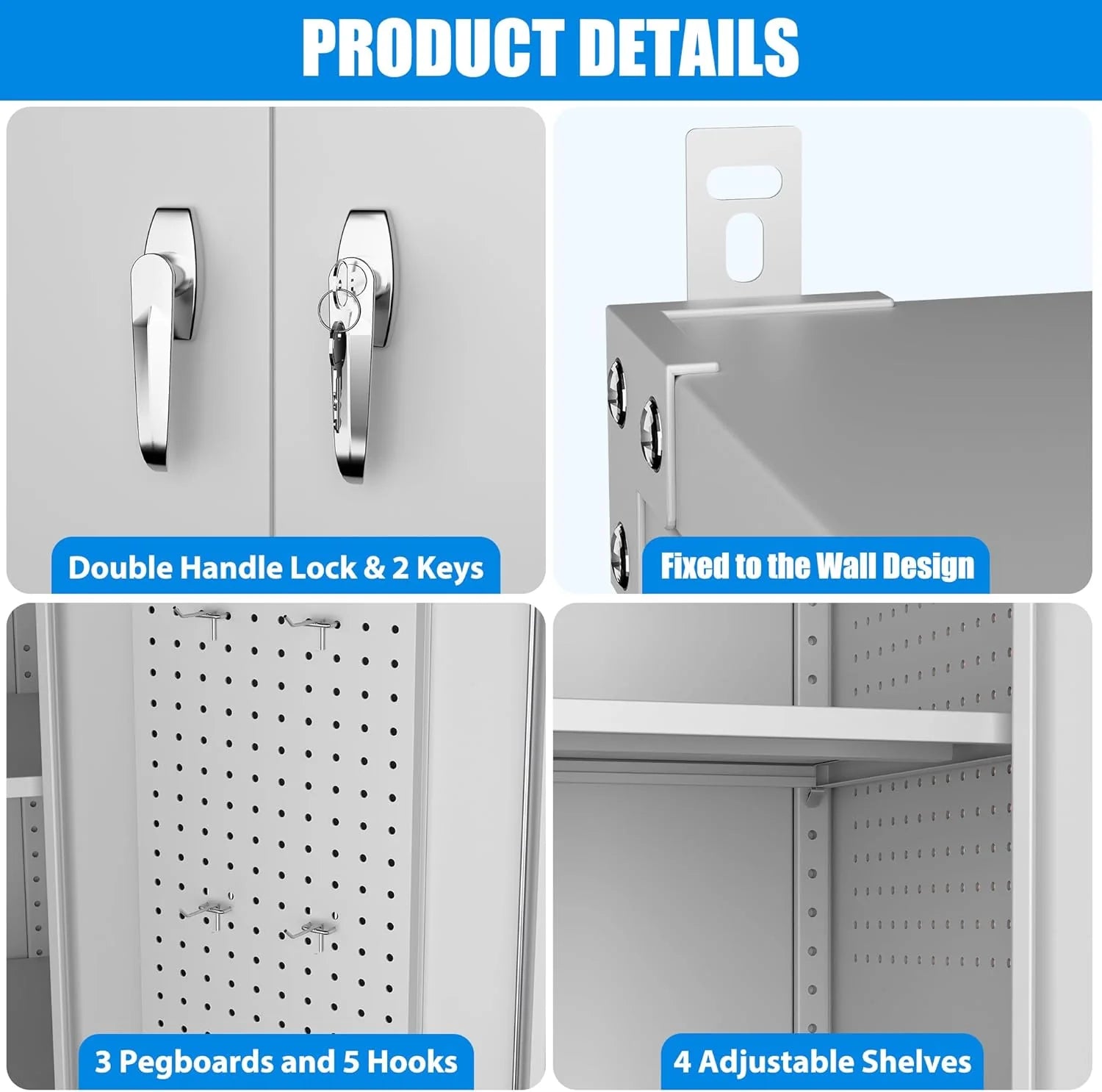 Aobabo 73''H Metal Garage Storage Cabinet with Wheels,Steel Cabinets with 2 Doors and 4 Adjustable Shelves for Home Office,Required Assembly,Black