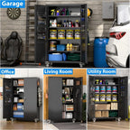 Aobabo 73''H Metal Garage Storage Cabinet with Wheels,Steel Cabinets with 2 Doors and 4 Adjustable Shelves for Home Office,Required Assembly,Black