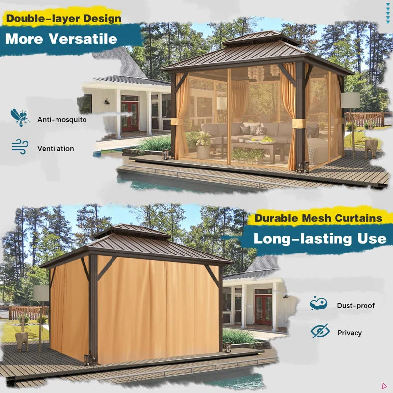 Outdoor Patio Gazebo, Hardtop Gazebo with Galvanized Steel Roof and Aluminum Frame