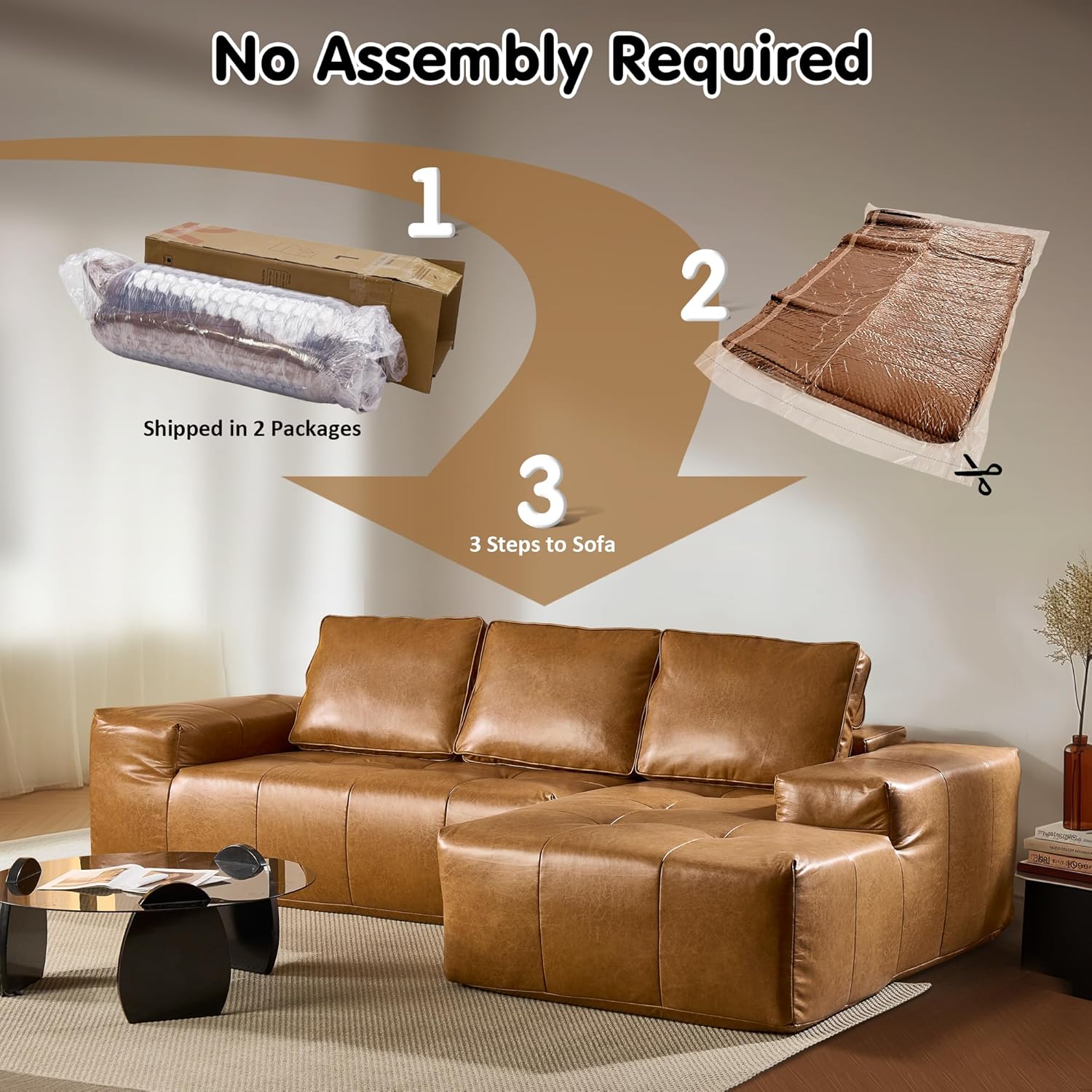 ovios 104" Cloud Sectional Couch with L-Shape Chaise,Modern Modular Sofa with Deep Seat, Upholstered Couches for Living Room Bedroom,No Assembly Required, Grey (Plush Corduroy Fabric)